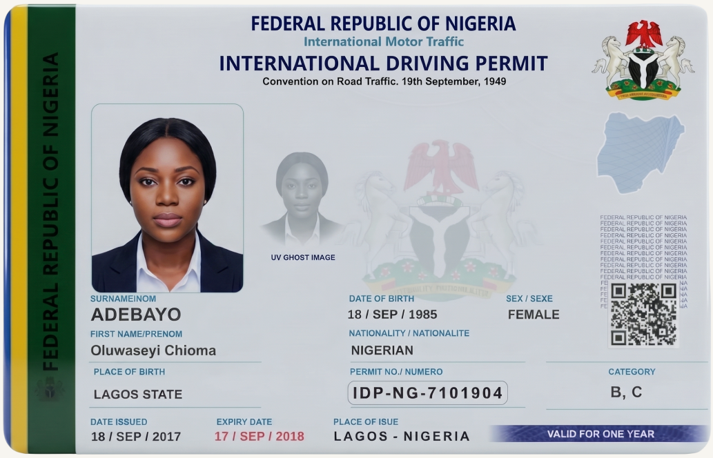 Front of the International Driving Permit card