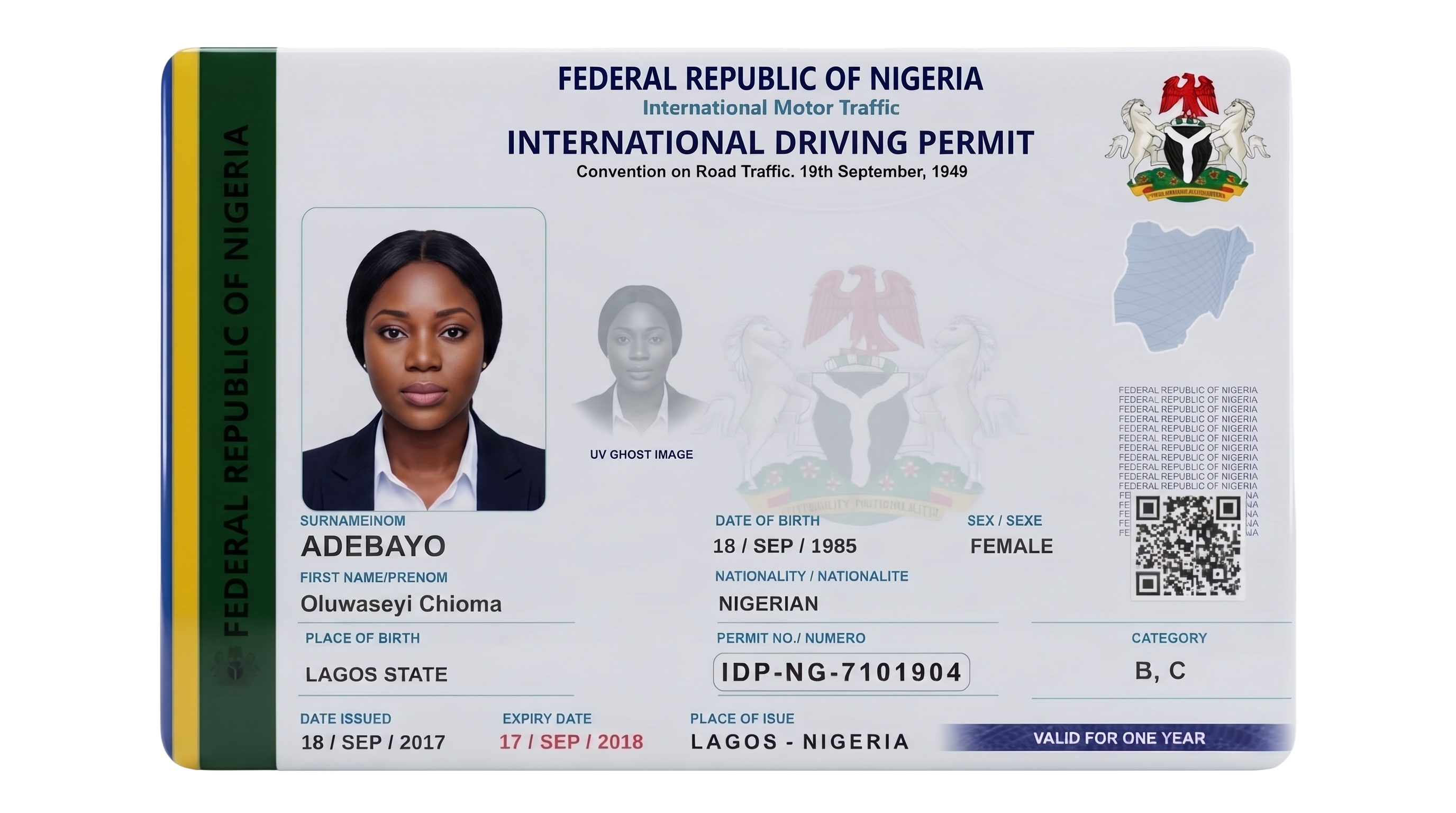 Front of the International Driving Permit card